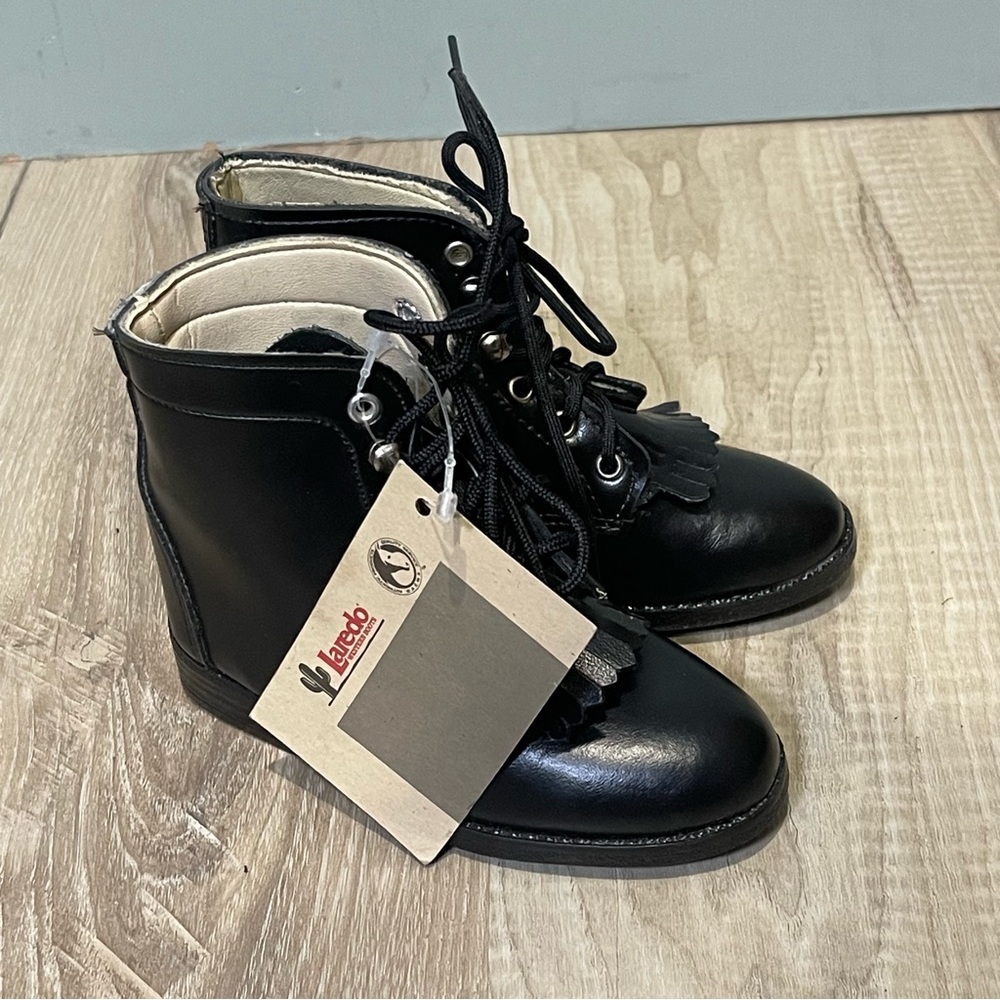 Laredo kids black lace‎ up boots size 8 NWT